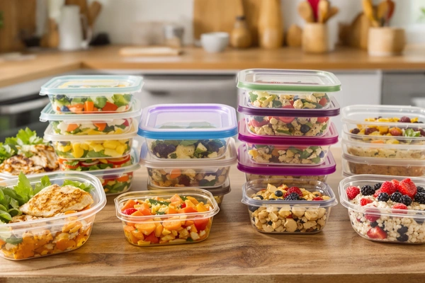 Pojemniki z przygotowanymi zdrowymi posiłkami