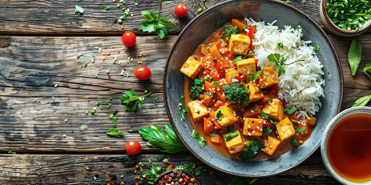 Curry z tofu i ryżem oraz herbata